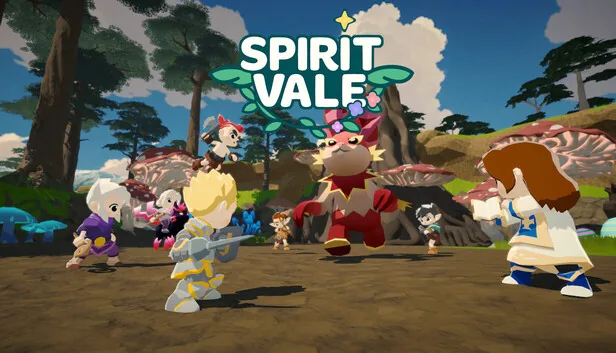 SpiritVale hero artwork — a fantasy world with floating islands, glowing spirits, and a knight silhouette, used as a soft background for the hero section